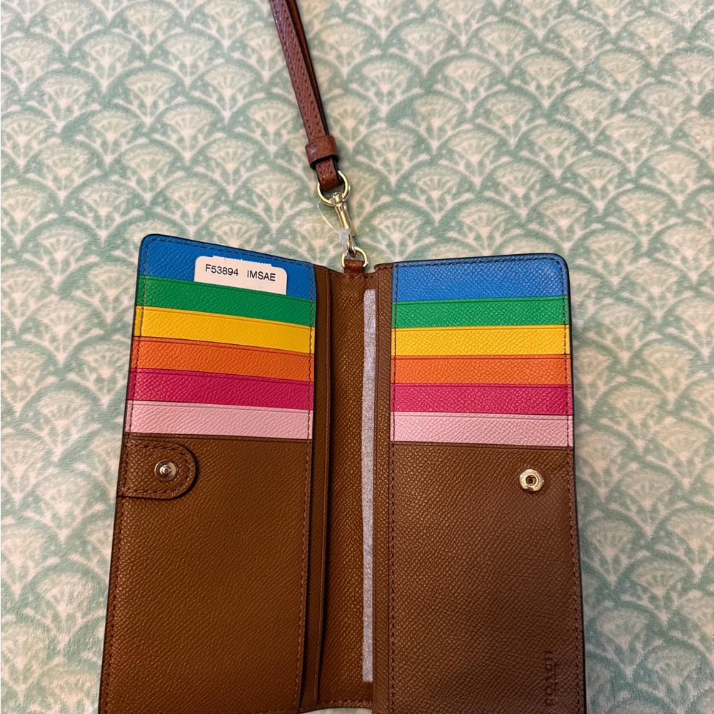 Coach Brown LeatherWristlet Wallet with Rainbow 🌈 - Picture 3 of 6